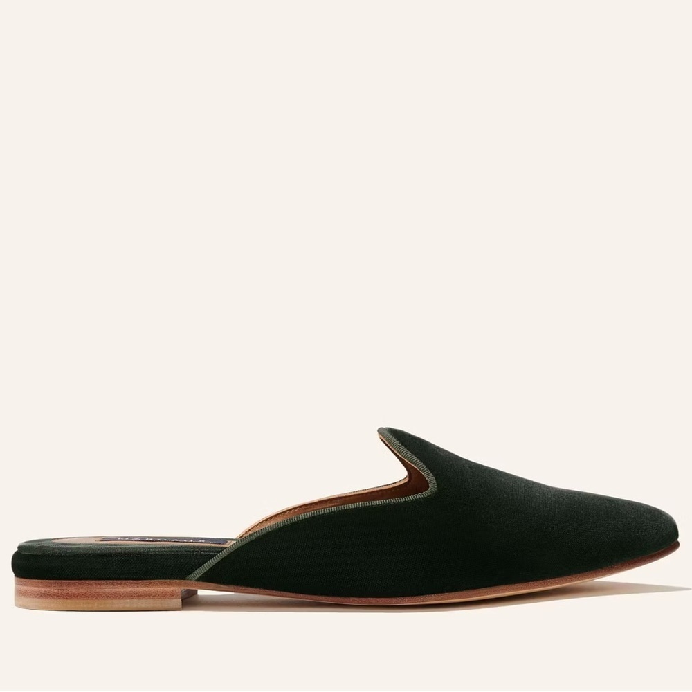 Margaux sapphire blue teal velvet loafer mule flat shoes - size 8.5 (38.5) - Picture 3 of 7